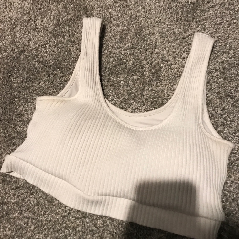 Klassy Network Scoop Neck Brami White Ribbed Cropped Top Stretch Size Medium